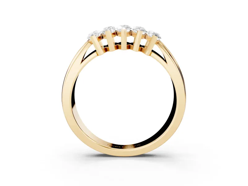 Five-Stone Marquise Diamond Split Shank Ring Set in Yellow gold with Shared Prong Setting