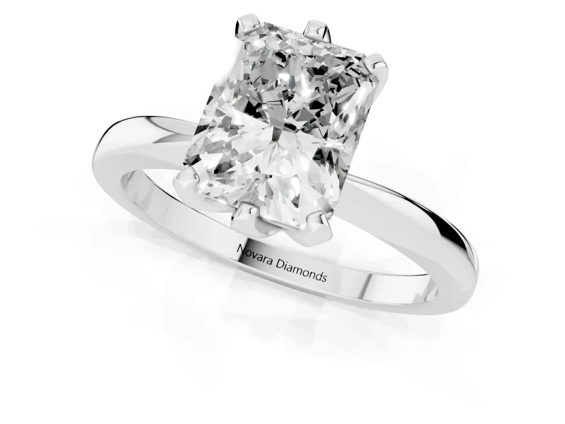 Radiant Cut Tapered Solitaire Engagement Ring Setting | Claw Prong Head | Sterling Silver