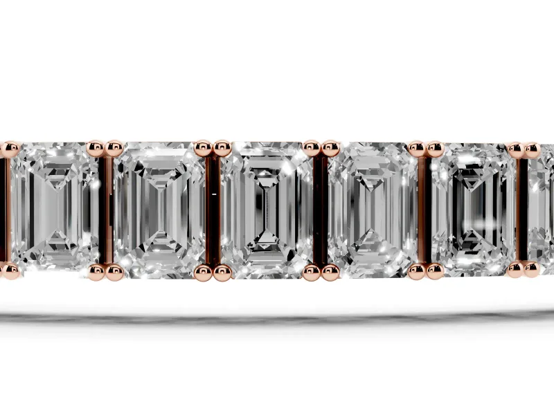 Emerald Cut Lab-Grown Diamond Prong Set Tennis Bracelet | Corner Prongs | Rose Gold