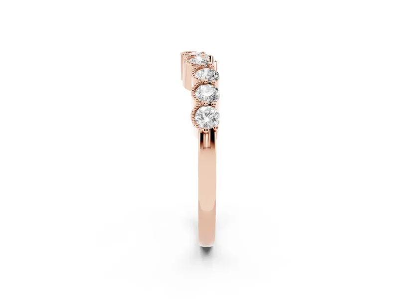 Round Lab-Grown Diamond Vintage Milgrain Half Eternity Band | Scalloped Cups | Rose Gold