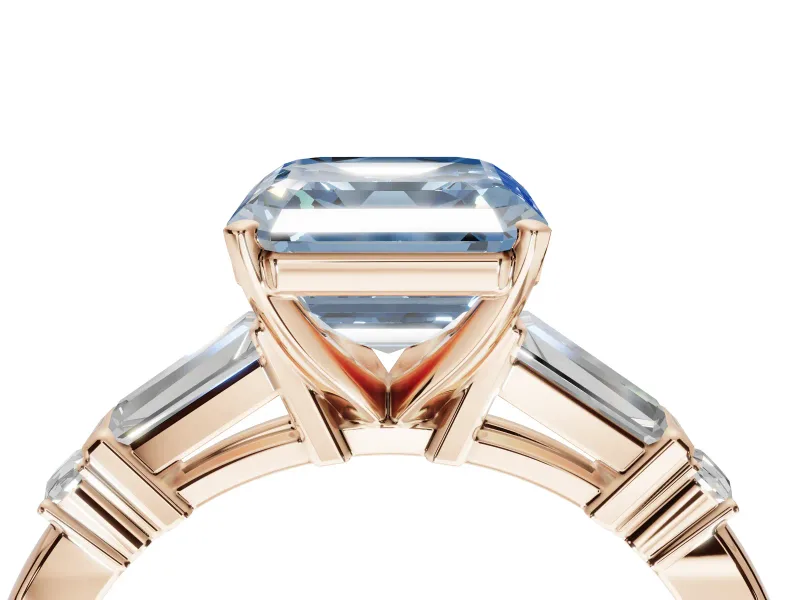 Asscher Cut Tapered Baguette Engagement Ring Setting for a Fancy Blue Lab-Grown Diamond | Rose Gold