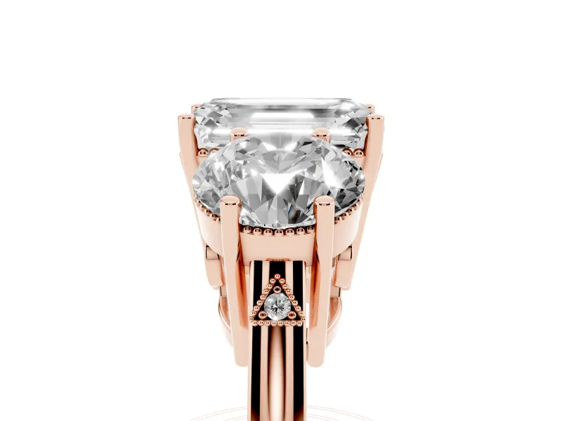 Emerald Cut Diamond Three-Stone Engagement Ring Set in Rose gold with Polished Band