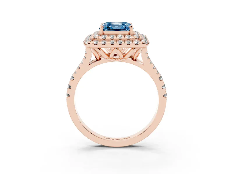 Asscher Cut Halo Split Shank Engagement Ring Setting for a Fancy Blue Lab-Grown Diamond | Pavé Strands | Rose Gold