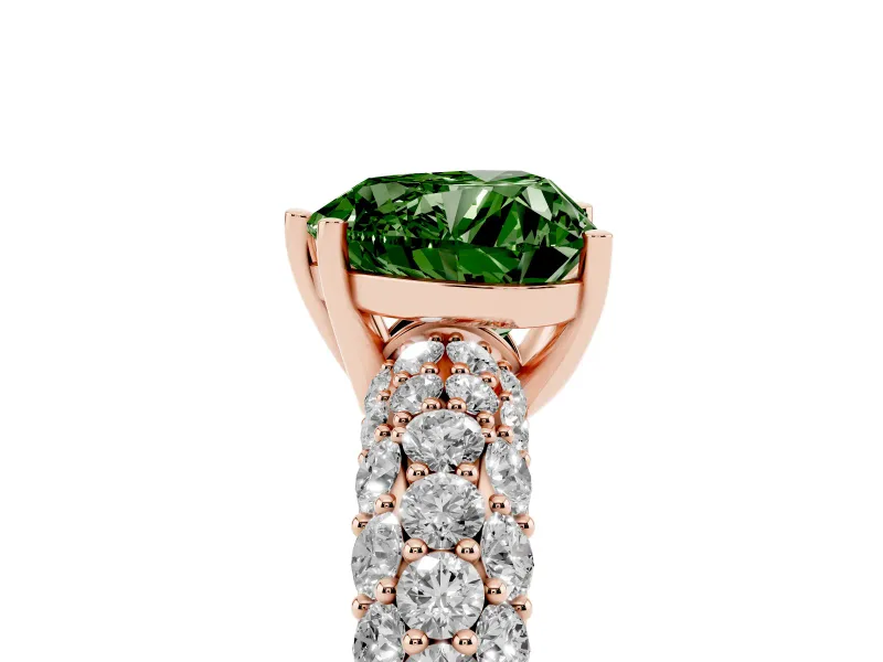 Heart-Shaped Multi Row Pave Engagement Ring Setting for a Fancy Green Lab-Grown Diamond | Rose Gold