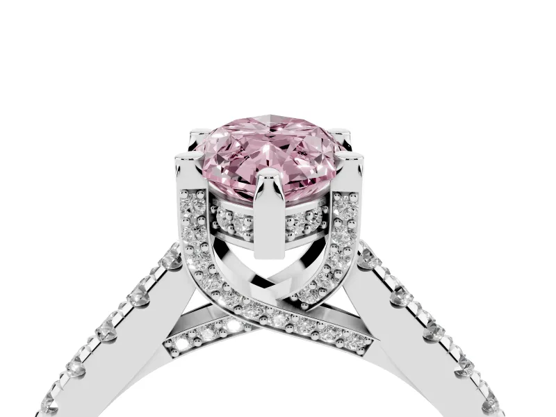 Marquise Hidden Halo Pave Engagement Ring Setting for a Fancy Pink Lab-Grown Diamond | Claw Prongs | Sterling Silver