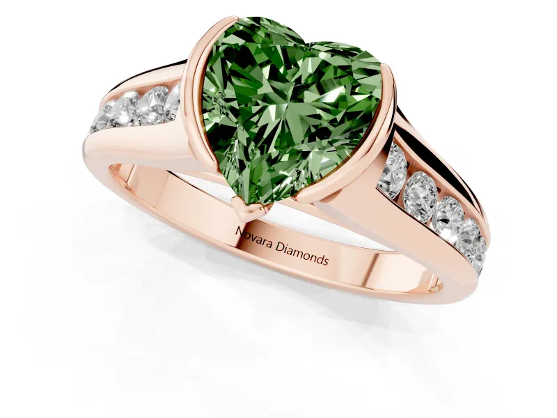 Heart-Shaped Half Bezel Engagement Ring Setting for a Fancy Green Lab-Grown Diamond | Rose Gold