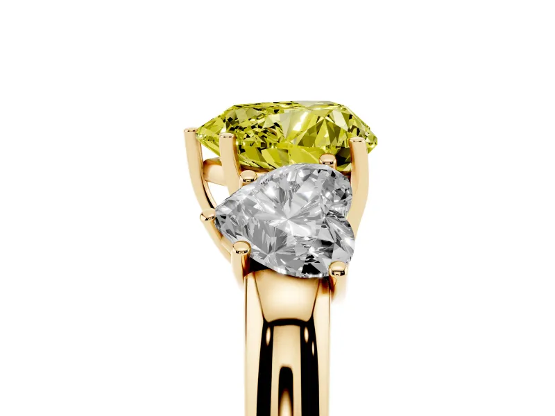 Heart-Shaped Three Stone Engagement Ring Setting for a Fancy Yellow Lab-Grown Diamond | Yellow Gold - Design NV-24844