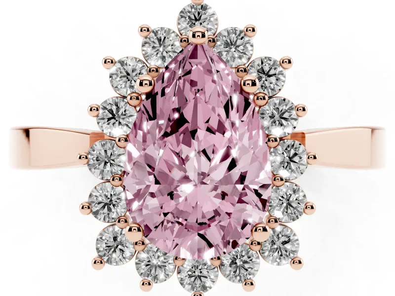 Pear-Shaped Scalloped Halo Engagement Ring Setting for a Fancy Pink Lab-Grown Diamond | Rose Gold