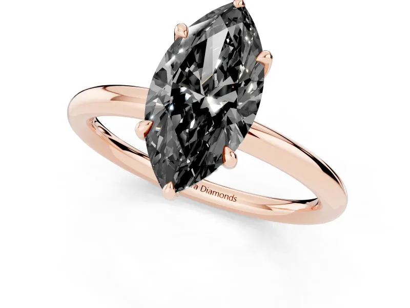 Marquise Hidden Halo Engagement Ring Setting for a Black Center | Thin Plain Band | Rose Gold