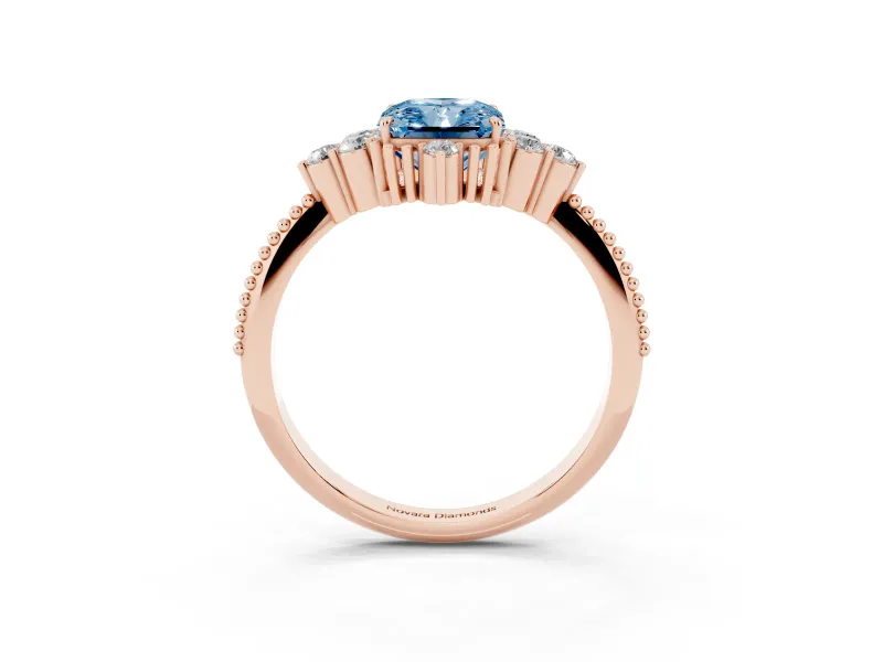 Radiant Cut Cluster Engagement Ring Setting for a Fancy Blue Lab-Grown Diamond | Rose Gold