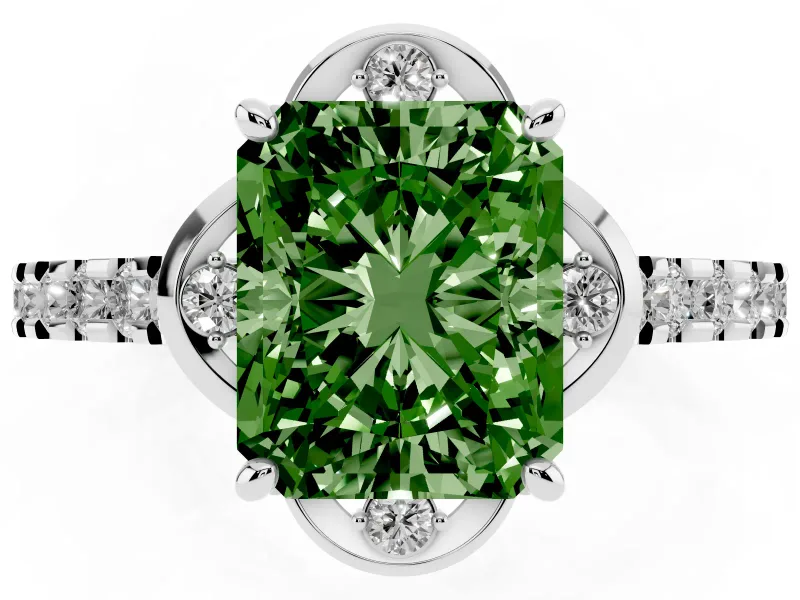 Radiant Cut Floral Petal Engagement Ring Setting for a Fancy Green Lab-Grown Diamond | Petal Accents | Platinum