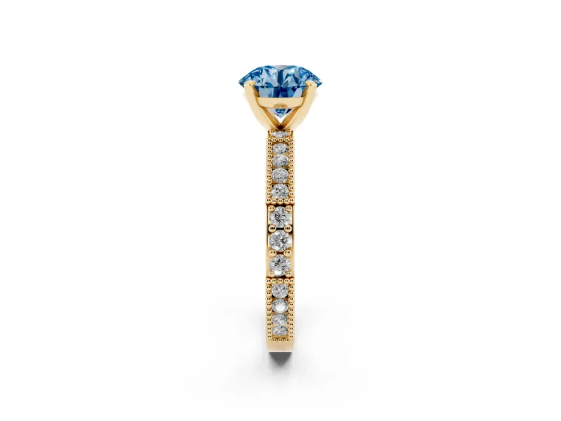 Round Vintage Pavé Engagement Ring Setting for a Fancy Blue Lab-Grown Diamond | Yellow Gold