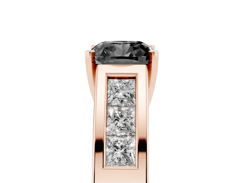 Cushion Cut Channel-Set Engagement Ring Setting for a Black Center | Wide Band | Rose Gold