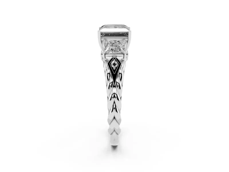 Fancy Black Princess Cut Diamond Three-Stone Ring Set in Platinum with Braided Band