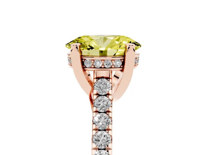 Oval Hidden Halo Pave Engagement Ring Setting for a Fancy Yellow Lab-Grown Diamond | Claw Prongs | Rose Gold