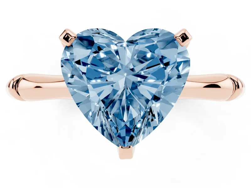Heart-Shaped Bamboo Solitaire Engagement Ring Setting for a Fancy Blue Lab-Grown Diamond | Rose Gold