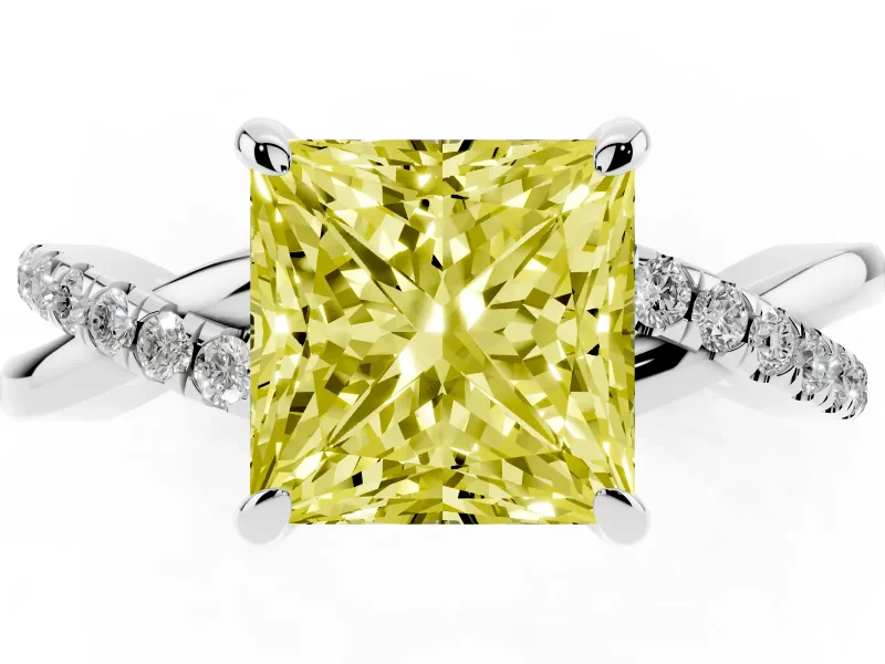 Princess Cut Twist Engagement Ring Setting for a Fancy Yellow Lab-Grown Diamond | Sterling Silver