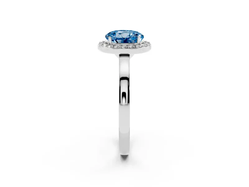 Fancy Blue Round Cut Diamond Halo Ring Set in Platinum with Solitaire Band and Prong Setting