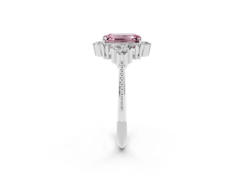 Emerald Cut Cluster Engagement Ring Setting for a Fancy Pink Lab-Grown Diamond | Sterling Silver