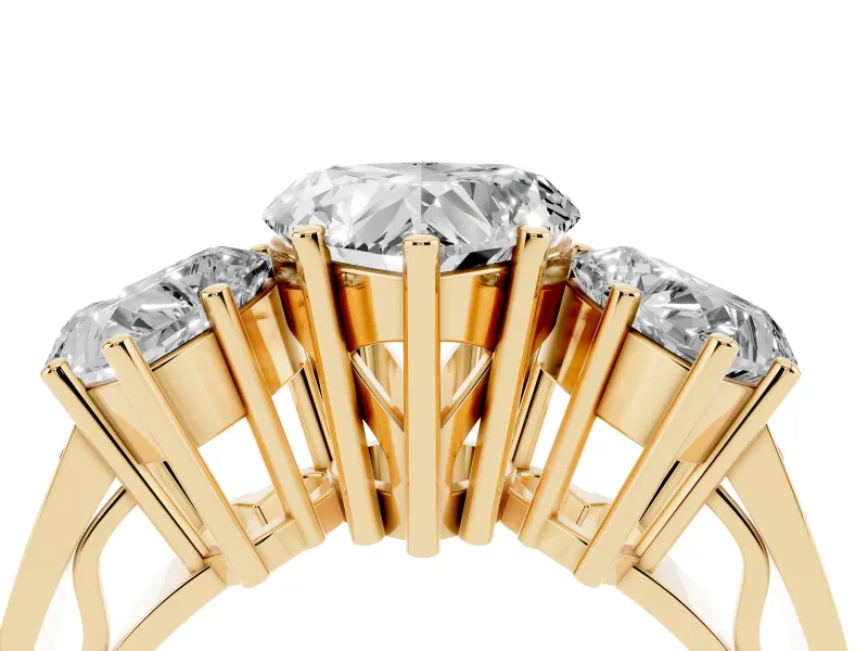 Heart-Shaped Three Stone Engagement Ring Setting | Beaded Shoulders | Yellow Gold