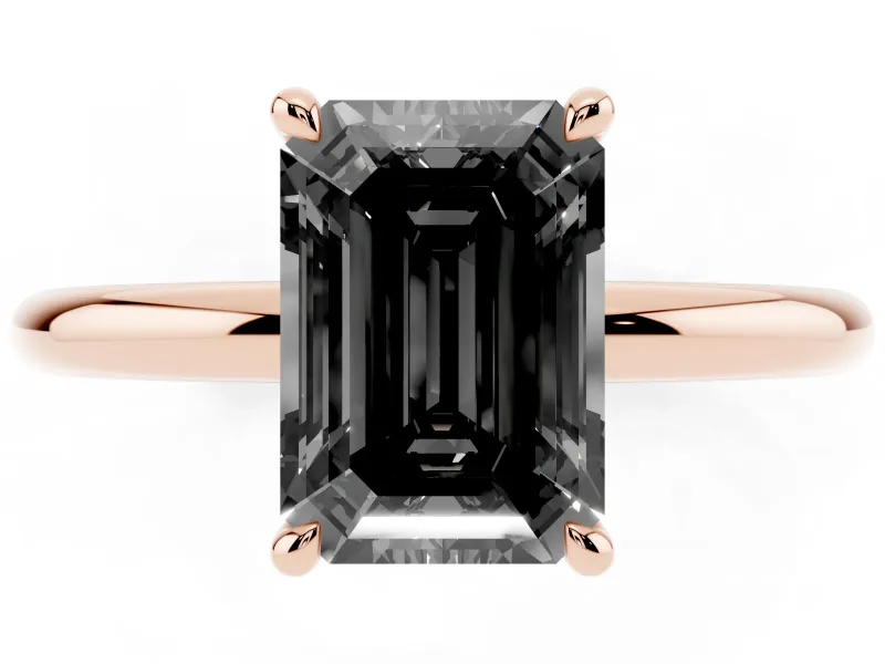 Emerald Cut Hidden Halo Engagement Ring Setting for a Black Center | Thin Plain Band | Rose Gold