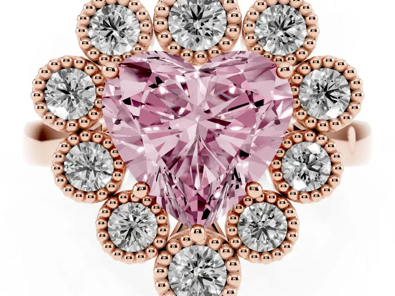 Heart-Shaped Milgrain Cluster Halo Engagement Ring Setting for a Fancy Pink Lab-Grown Diamond | Plain Band | Rose Gold