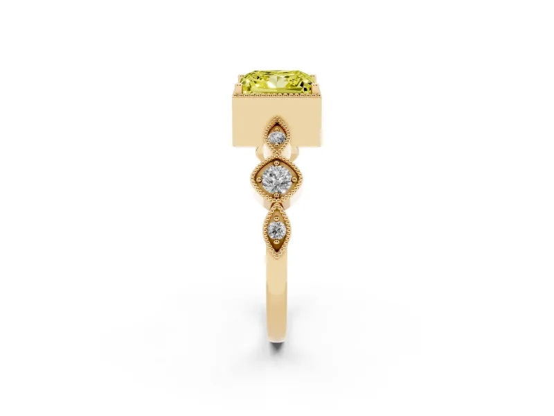 Princess Cut Vintage Milgrain Engagement Ring Setting for a Fancy Yellow Lab-Grown Diamond | Yellow Gold