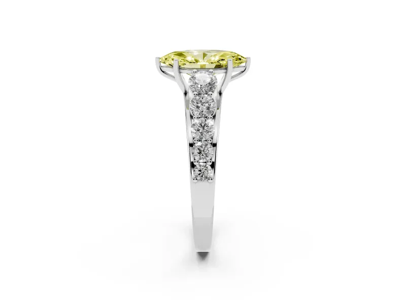 Marquise Graduated Side Stone Engagement Ring Setting for a Fancy Yellow Lab-Grown Diamond | Flat Top Band | Platinum