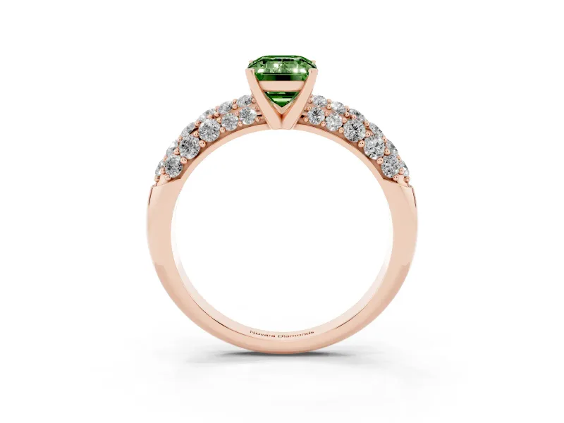Emerald Cut Multi Row Pave Engagement Ring Setting for a Fancy Green Lab-Grown Diamond | Rose Gold
