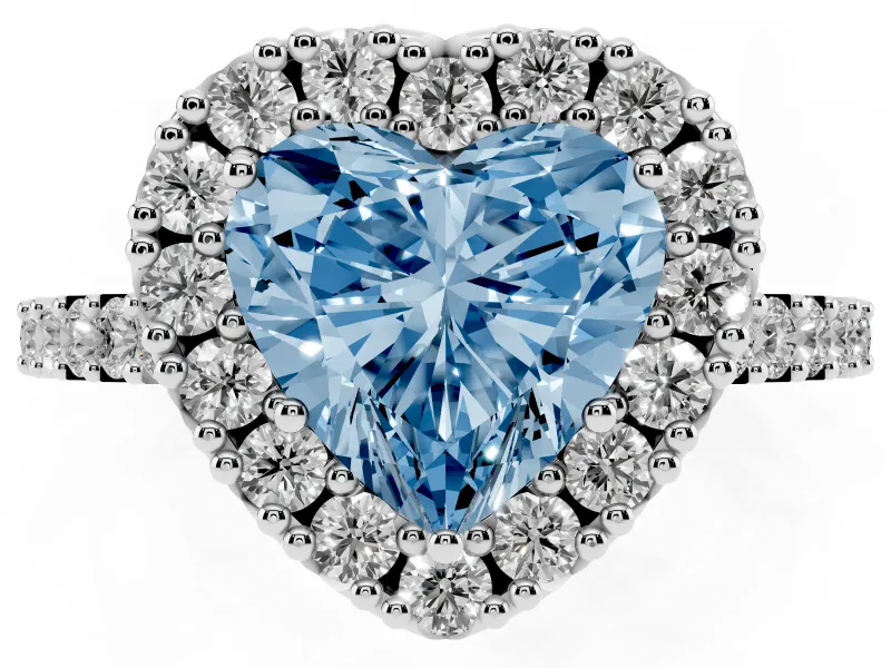 Heart-Shaped Halo Engagement Ring Setting for a Fancy Blue Lab-Grown Diamond | Single Row Pavé Band | White Gold