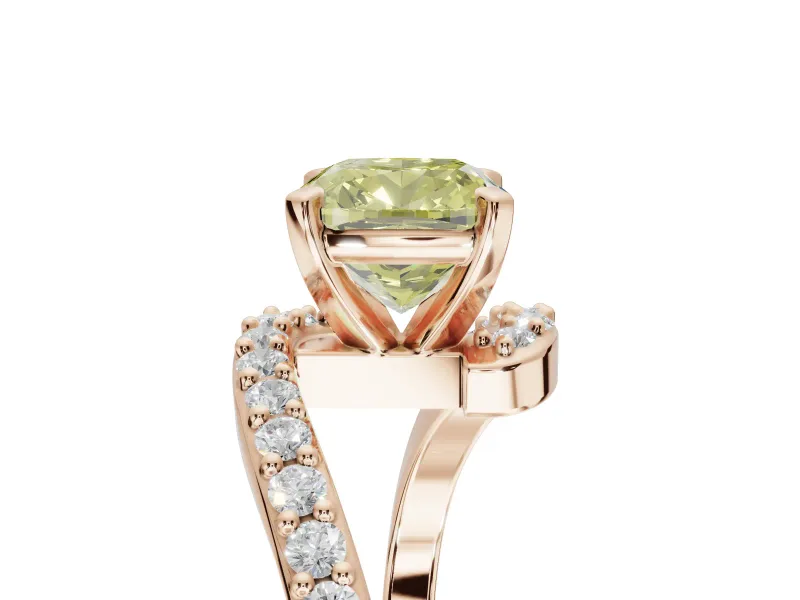 Cushion Cut Bypass Pavé Engagement Ring Setting for a Fancy Yellow Lab-Grown Diamond | Rose Gold