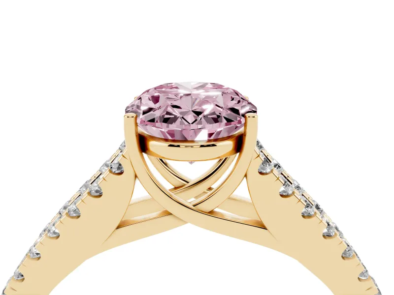 Oval Graduated Split Shank Engagement Ring Setting for a Fancy Pink Lab-Grown Diamond | Yellow Gold