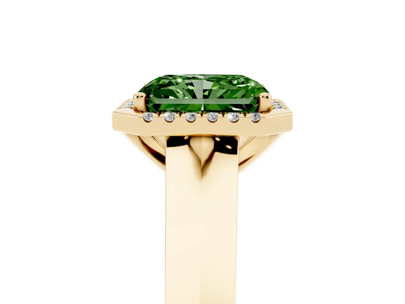 Radiant Cut Halo Engagement Ring Setting for a Fancy Green Lab-Grown Diamond | Yellow Gold