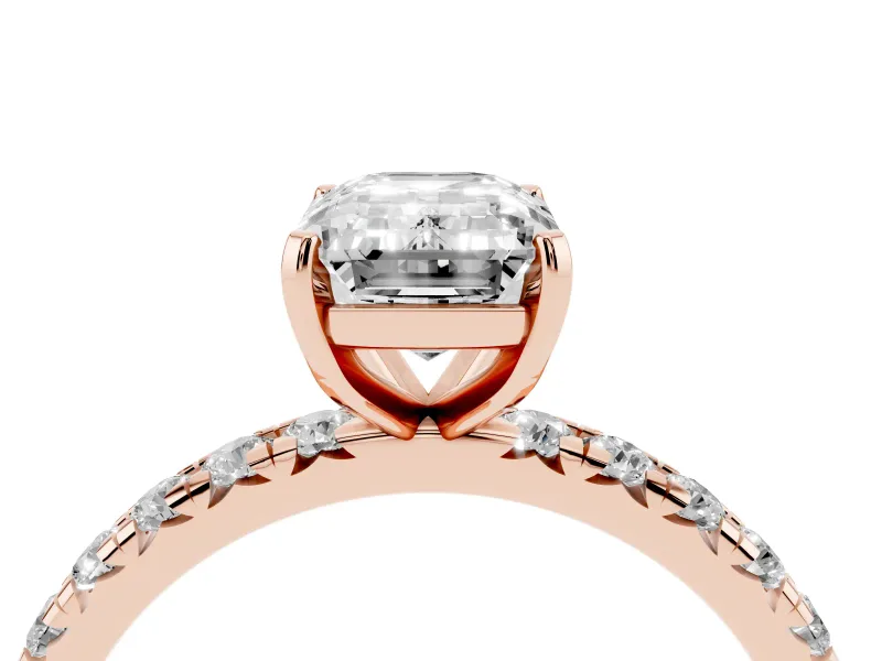 Emerald Cut Pavé Solitaire Engagement Ring Setting | Shared Prong Band | Rose Gold