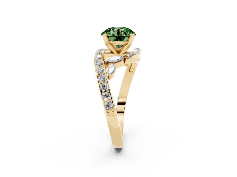 Round Bypass Engagement Ring Setting for a Fancy Green Lab-Grown Diamond | Yellow Gold