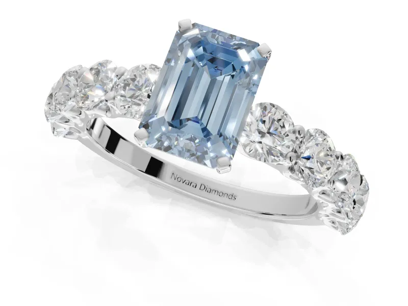 Emerald Cut Engagement Ring Setting for a Fancy Blue Lab-Grown Diamond | Sterling Silver - Design NV-24455
