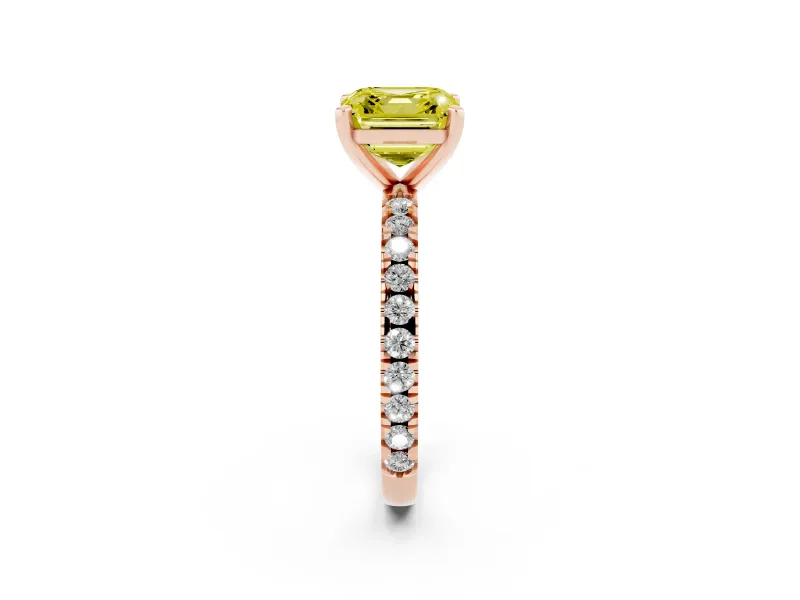 Asscher Cut Pavé Engagement Ring Setting for a Fancy Yellow Lab-Grown Diamond | Rose Gold