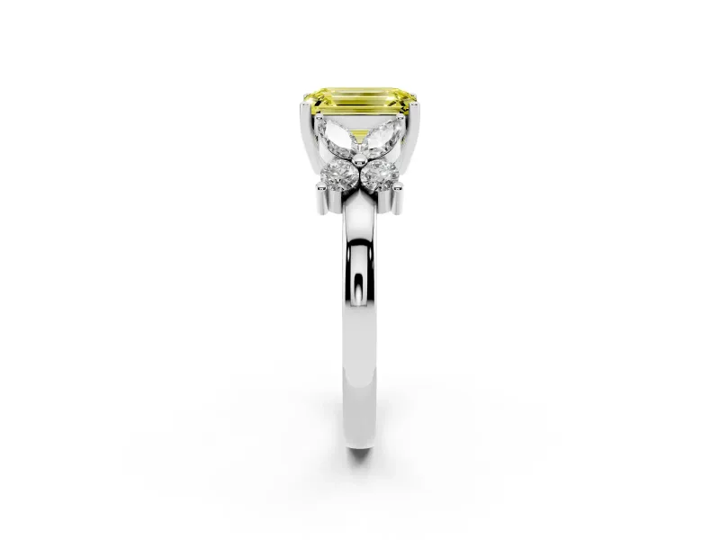 Emerald Cut Floral Engagement Ring Setting for a Fancy Yellow Lab-Grown Diamond | Sterling Silver