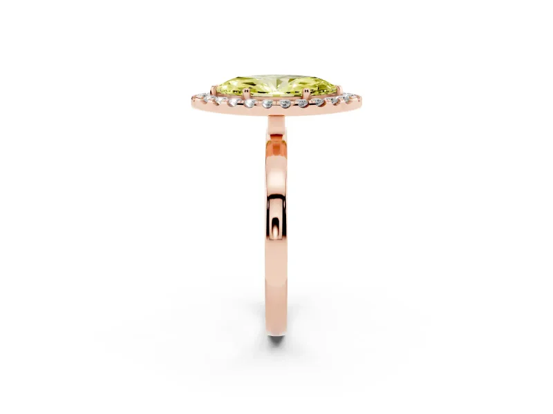 Marquise Thin Halo Engagement Ring Setting for a Fancy Yellow Lab-Grown Diamond | Plain Polished Band | Rose Gold