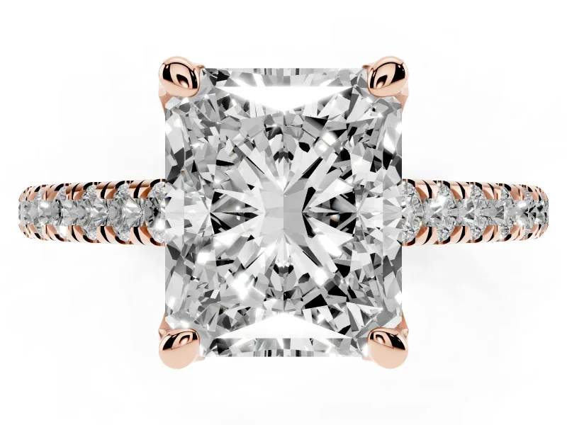 Radiant Cut Hidden Halo Pave Engagement Ring Setting | Claw Prongs | Rose Gold
