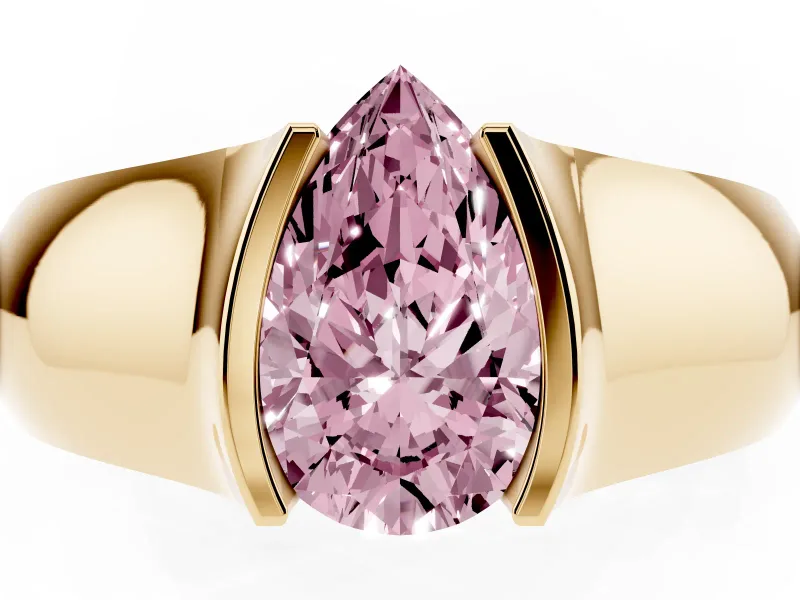 Pear-Shaped Half Bezel Solitaire Engagement Ring Setting for a Fancy Pink Lab-Grown Diamond | Wide Band | Yellow Gold