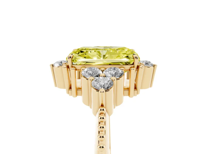 Radiant Cut Cluster Engagement Ring Setting for a Fancy Yellow Lab-Grown Diamond | Yellow Gold