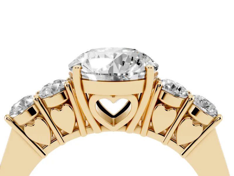 Round Close Set Five Stone Engagement Ring Setting | Yellow Gold