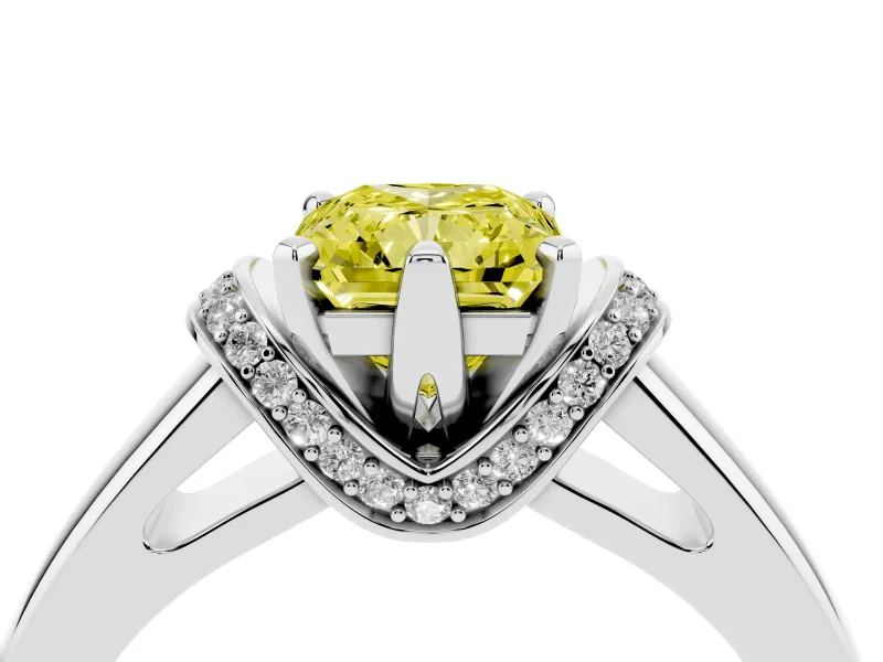 Radiant Cut Collar Engagement Ring Setting for a Fancy Yellow Lab-Grown Diamond | Sterling Silver