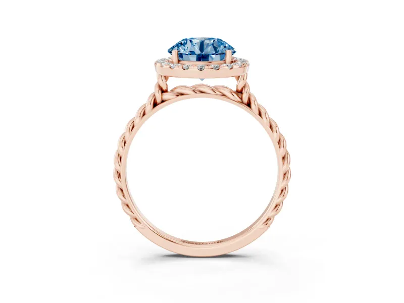 Round Rope Halo Engagement Ring Setting for a Fancy Blue Lab-Grown Diamond | Rose Gold