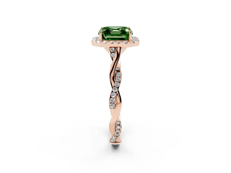Asscher Cut Twist Halo Engagement Ring Setting for a Fancy Green Lab-Grown Diamond | Rose Gold