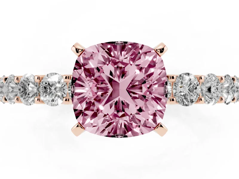 Cushion Cut Shared Prong Engagement Ring Setting for a Fancy Pink Lab-Grown Diamond | Rose Gold