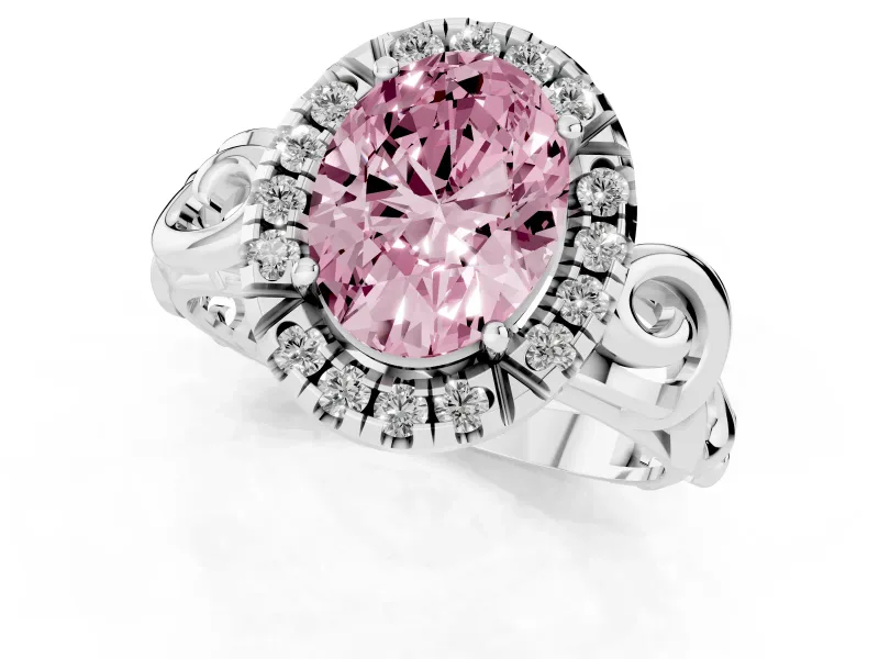Oval Filigree Halo Engagement Ring Setting for a Fancy Pink Lab-Grown Diamond | Platinum