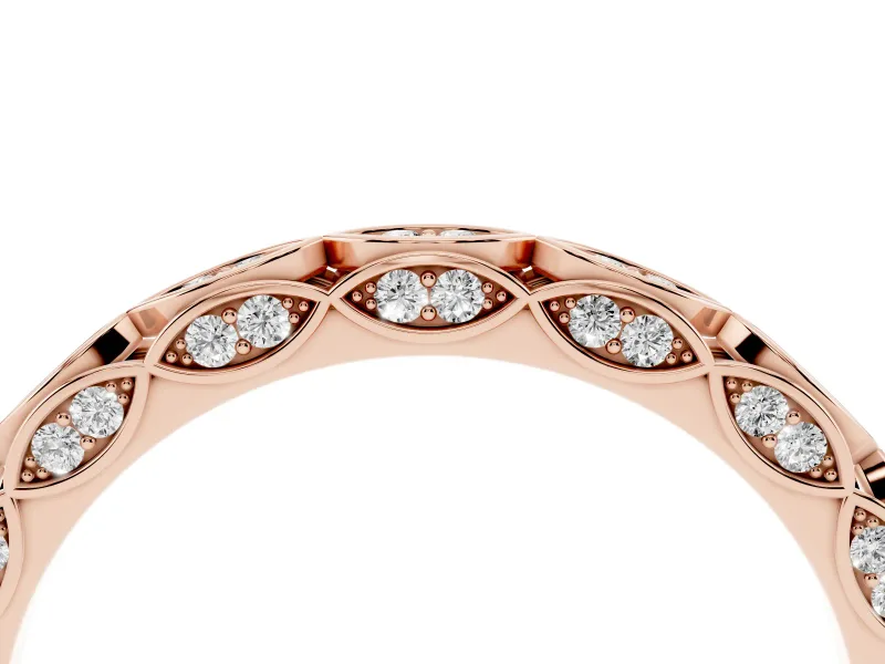 Round Lab-Grown Diamond Pavé Wedding Band | Openwork Marquise Frames | Rose Gold