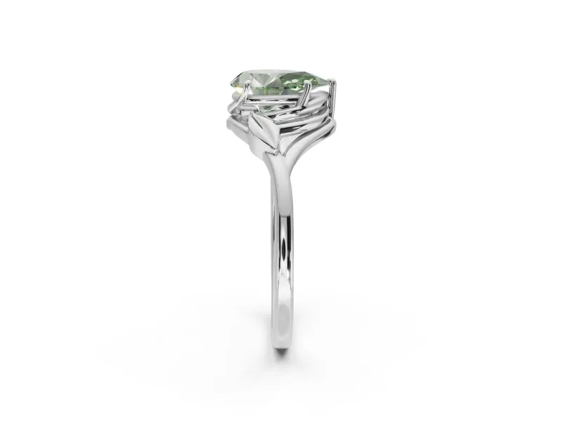 Pear-Shaped Leaf Bypass Solitaire Engagement Ring Setting for a Fancy Green Lab-Grown Diamond | Sterling Silver
